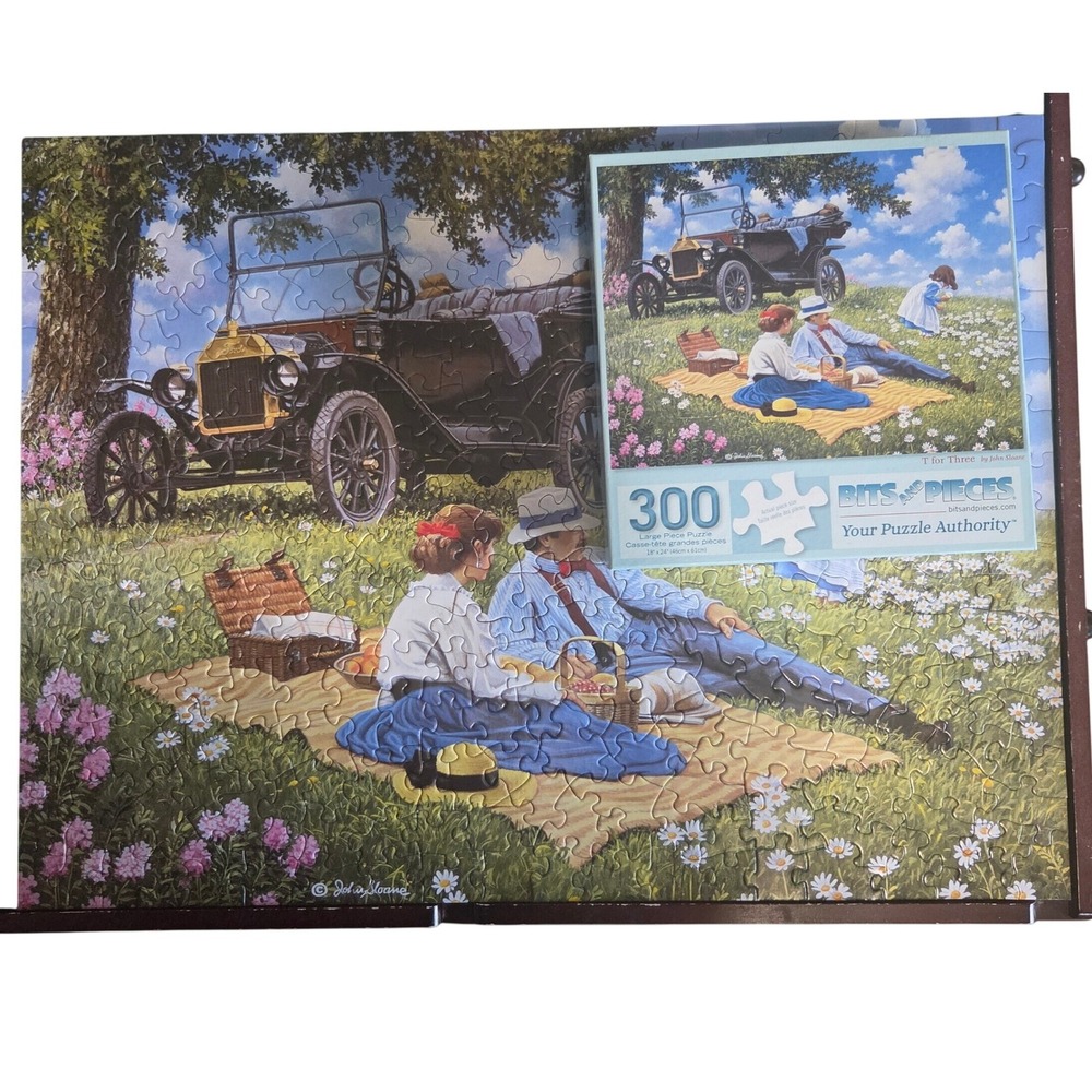Bits and Pieces T for Three 300 Large Piece Puzzle Picnic John Sloane 18x24
